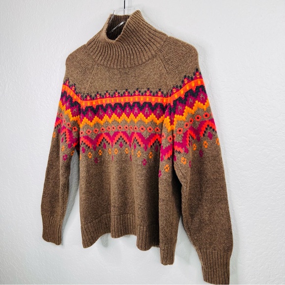 LOFT Lou & Grey Maple Heather Fairisle Wool Blend Turtleneck Pullover Sweater - Picture 12 of 15